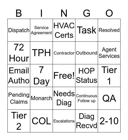 Outbound Bingo Card