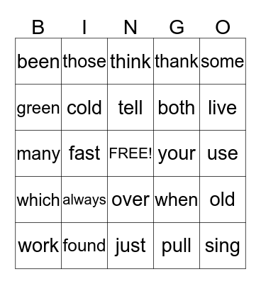 Sight Words Grade 2 Bingo Card