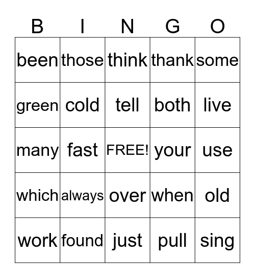 Sight Words Grade 2 Bingo Card
