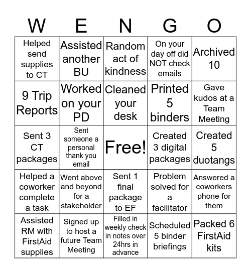 WE-NGO Bingo Card