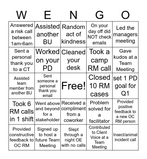 WE-NGO Maggie) Bingo Card