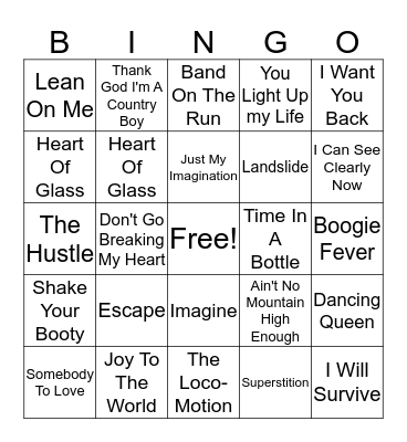 LRG Music Bingo Card