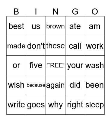 Sight Words Grade 2 Bingo Card