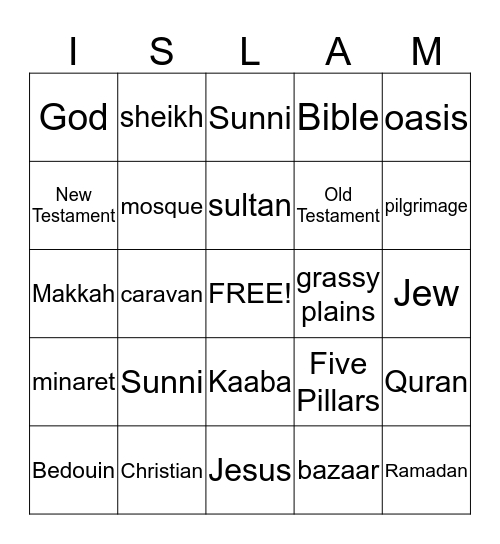 Islamic Civilization Bingo Card