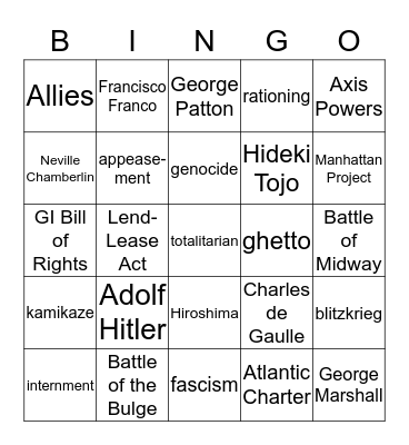 World War II Bingo Card