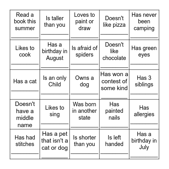 Find Someone Who Bingo Card