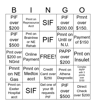 Collection Bingo Card