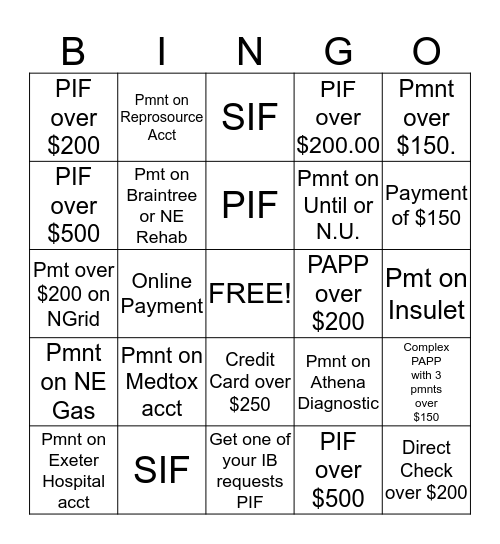 Collection Bingo Card