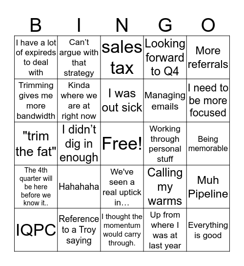 Hood Meeting Bingo Card