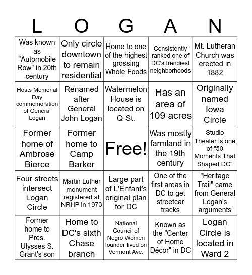 LOGAN CIRCLE BINGO Card