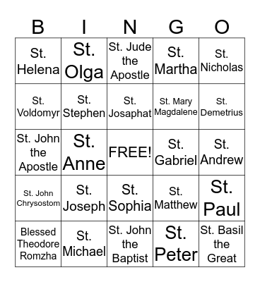 Saints Bingo Card