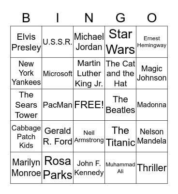 DECADES BINGO Card