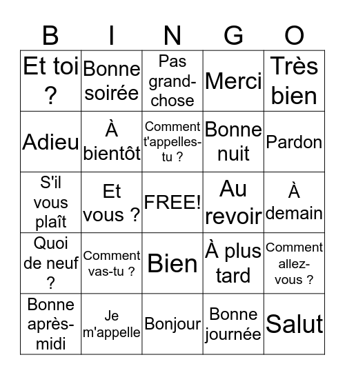 Salutations (F-E) Bingo Card
