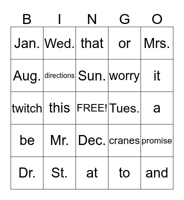 Abbreviations Bingo Card