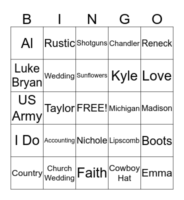 Buskirk Redneck Wedding! Bingo Card