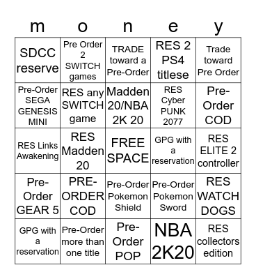 RESERVATIONS Bingo Card