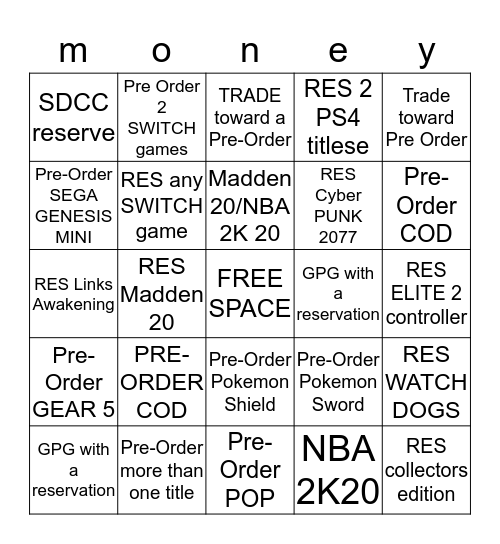 RESERVATIONS Bingo Card