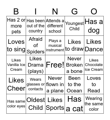 YW Girls camp get to know you! Bingo Card