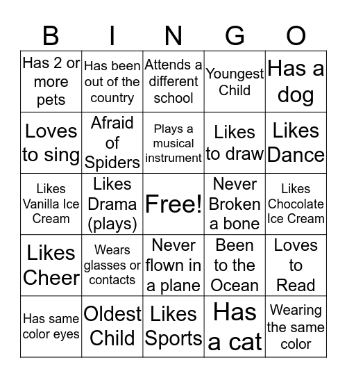 YW Girls camp get to know you! Bingo Card