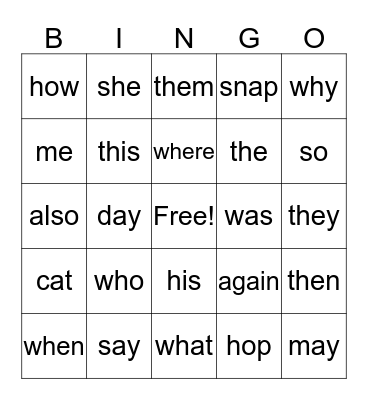"WH" BINGO Card