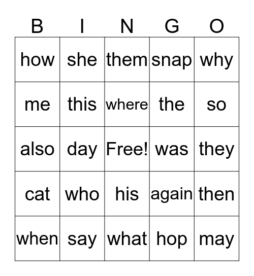 "WH" BINGO Card