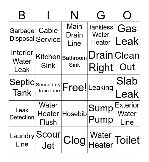 Plumbing & Drains Bingo Card