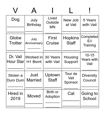 2019 Vail Place Cruise Bingo!!! Bingo Card