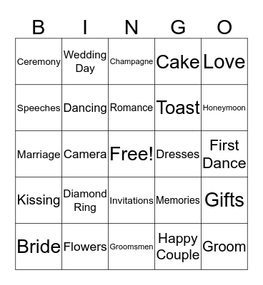 Suman's Bridal Shower Bingo Card