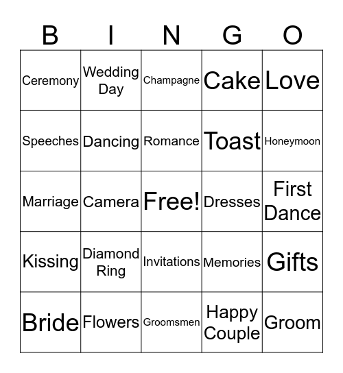 Suman's Bridal Shower Bingo Card