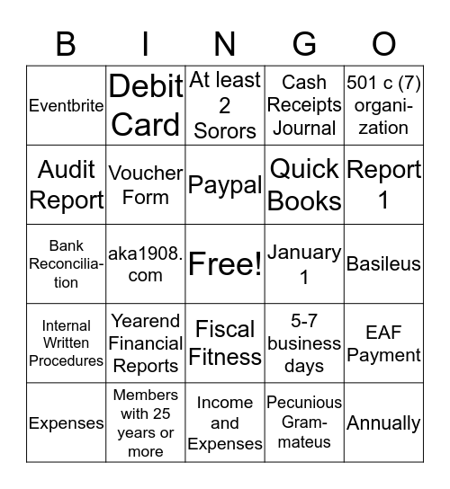 AKA  Financial Fundamentals Bingo Card