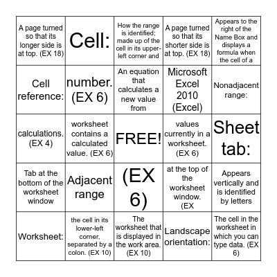 Excel Chapter 1 Bingo Card