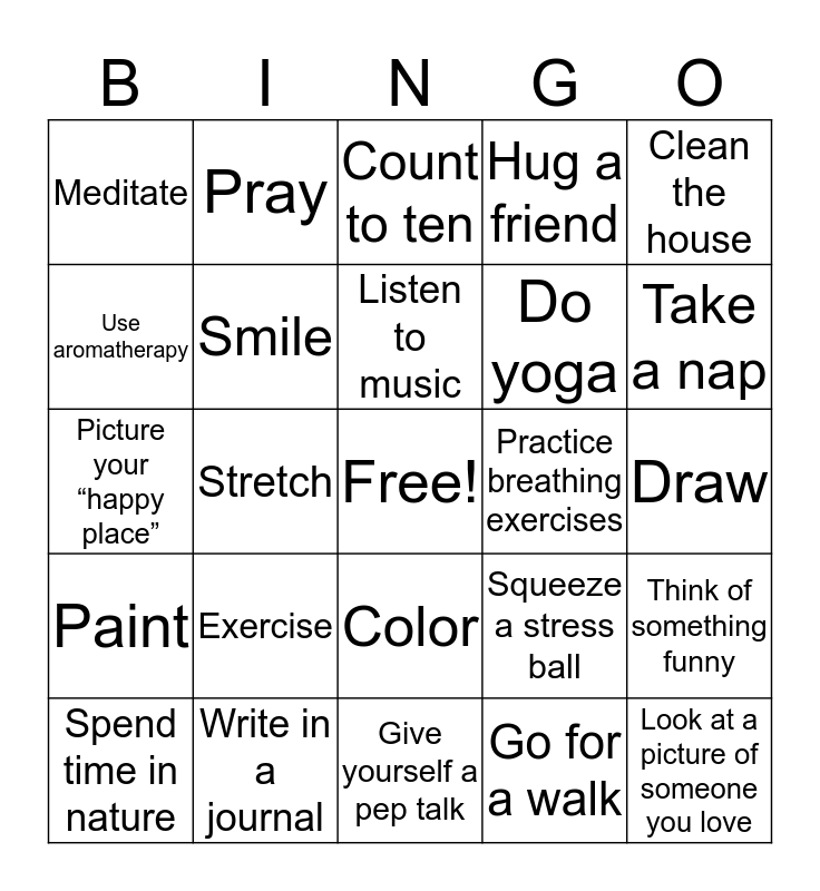 Healthy Coping Skills Bingo Card