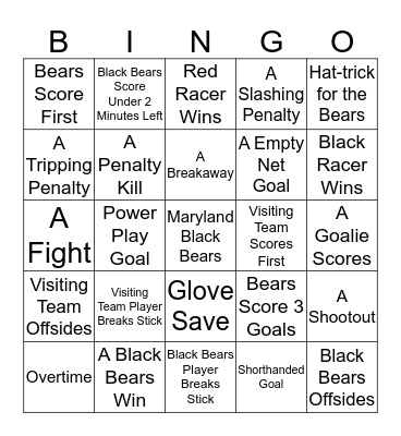 Black Bears Bingo Card