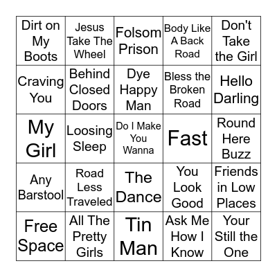 Top Country Bingo Card