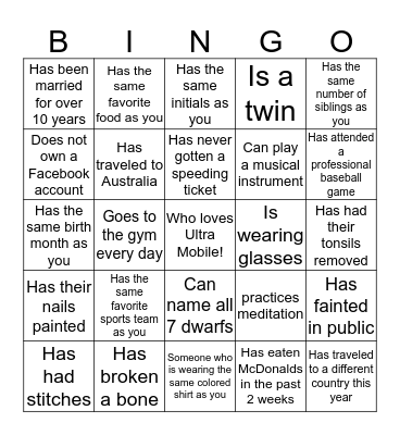 Find Someone Who... Bingo Card