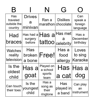Get to Know You Bingo! Bingo Card