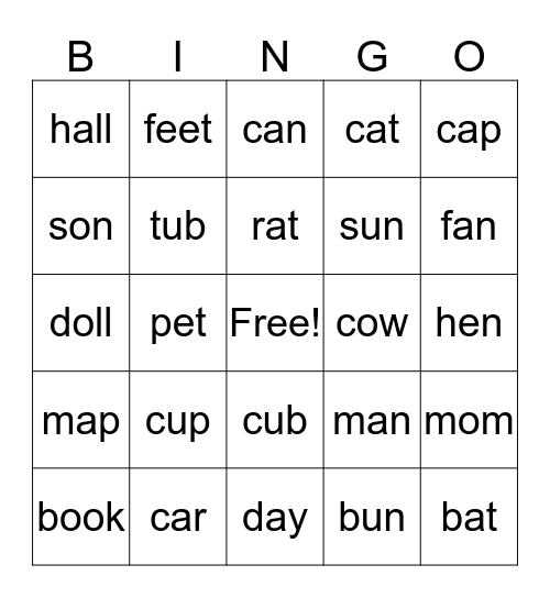 1st grade Bingo Card
