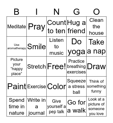 Healthy Coping Skills Bingo Card