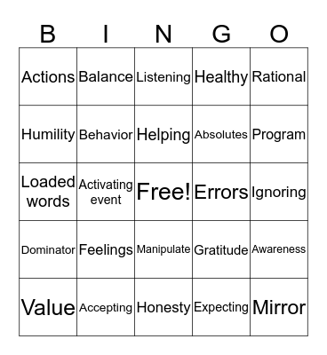 R.D.A.P. Bingo Card