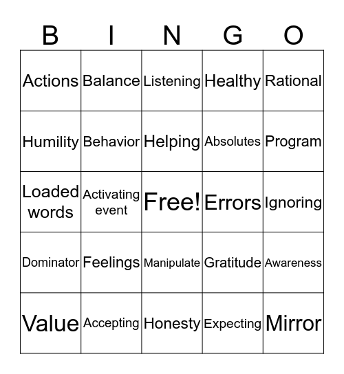 R.D.A.P. Bingo Card