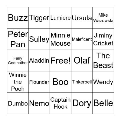 Disney Bingo Card