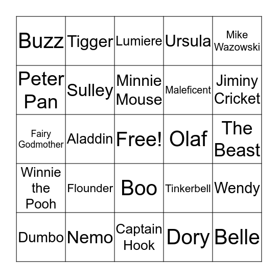 Disney Bingo Card