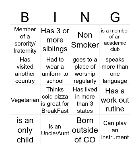 Diversity Bingo  Bingo Card