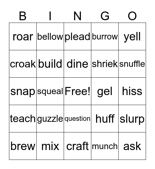 verbs part 1 Bingo Card