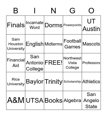 COLLEGE BINGO Card