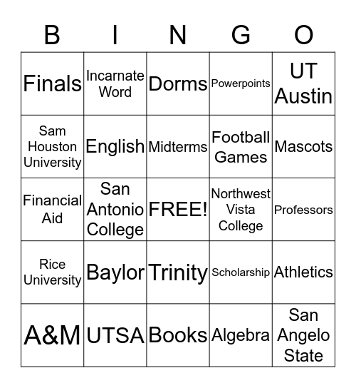 COLLEGE BINGO Card