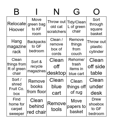 Living Room Bingo Card