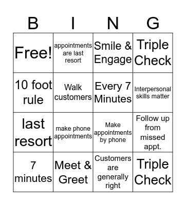 Customer Service Promises Bingo Card