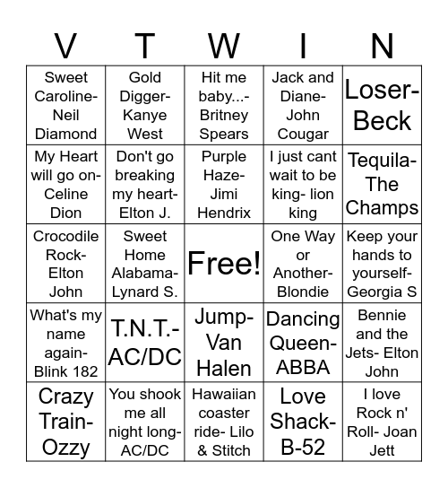 Motorworks Music Bingo Card