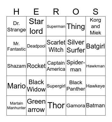 Villains Bingo Card